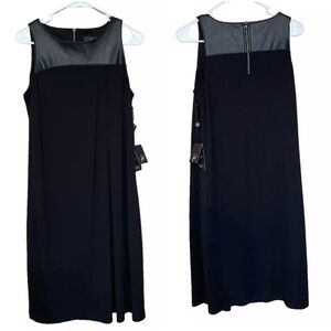 Adrianna Papell Black Faux Leather Drape Front Shift Sleeveless Dress Size 8 NWT